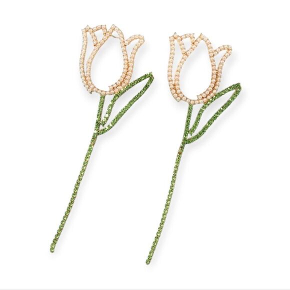 New ZARA pink tulip crystal drop earrings - Picture 1 of 12